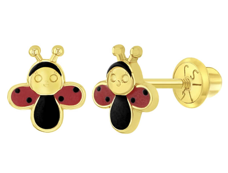 Gouden kinderoorbellen: Lieveheersbeestjes met schroefsluiting