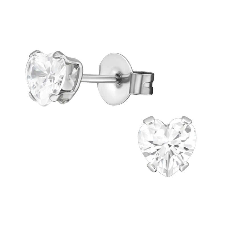Chirurgisch staal kinderoorbellen: Hartje crystal (5mm)