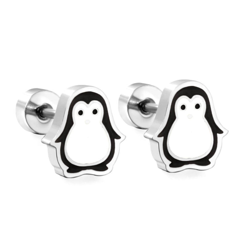 Chirurgisch staal kinderoorbellen: Pinguïn met schroefsluiting