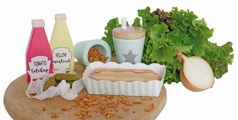 Houten Hotdog set