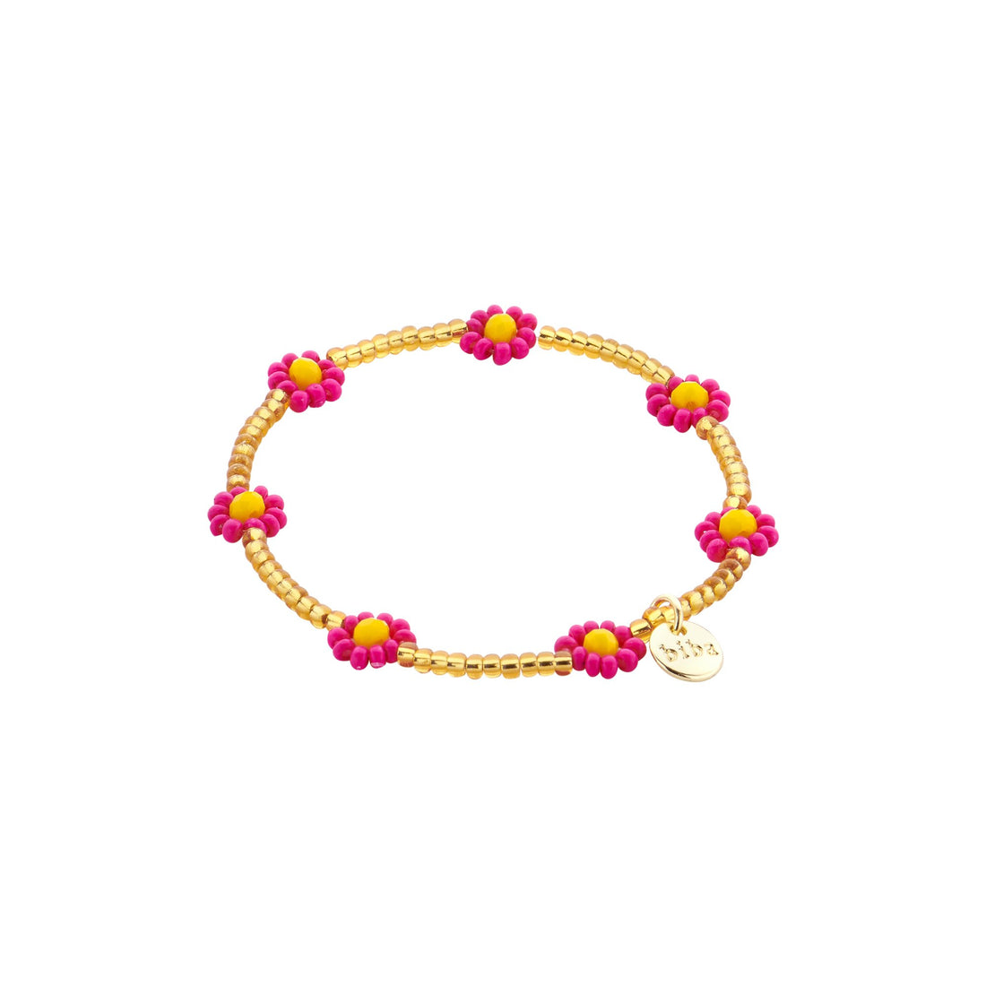 Armbandjes Biba bloemetjes fel roze/geel