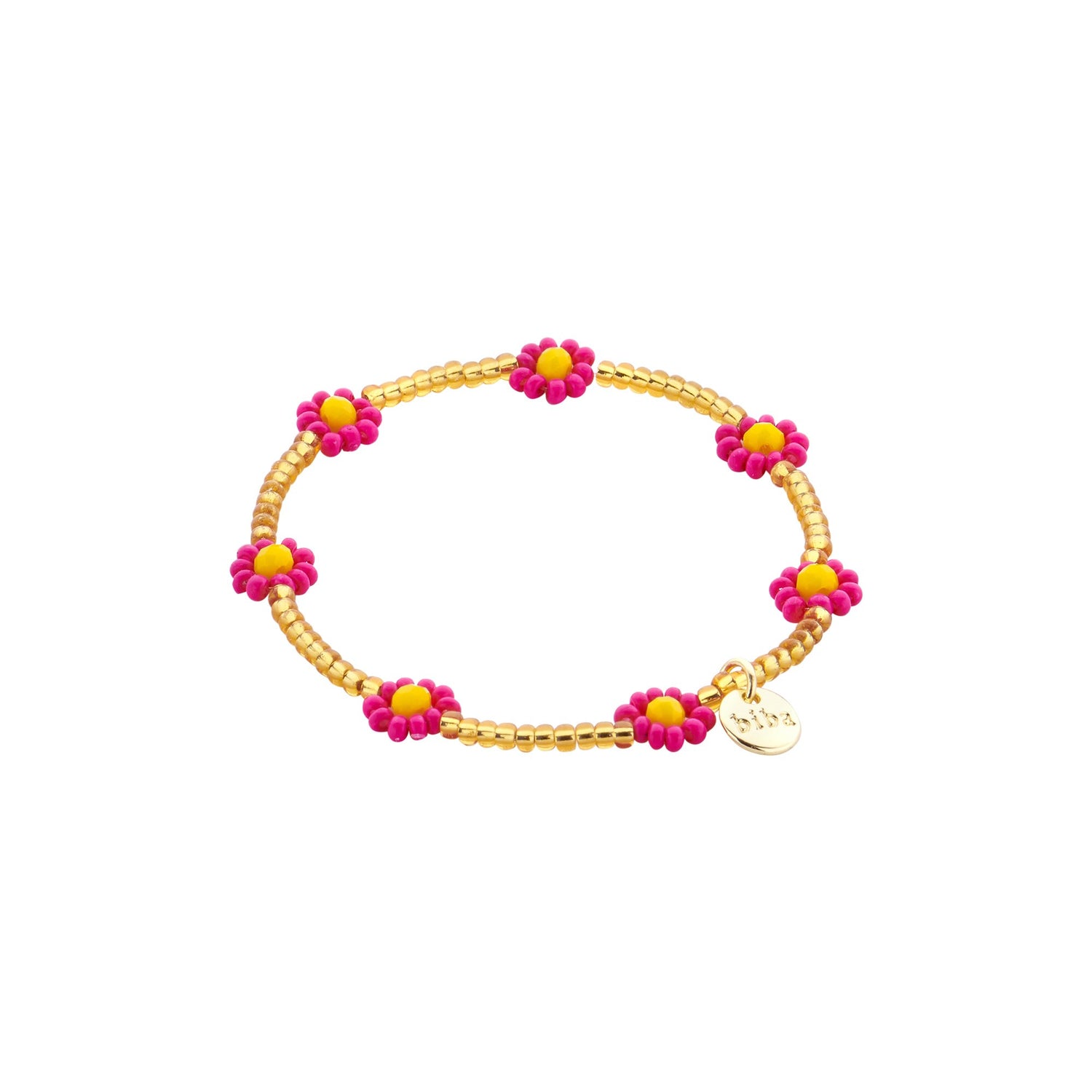 Armbandjes Biba bloemetjes fel roze/geel