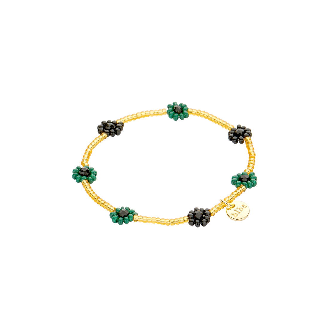 Armbandjes Biba bloemetjes zwart/groen