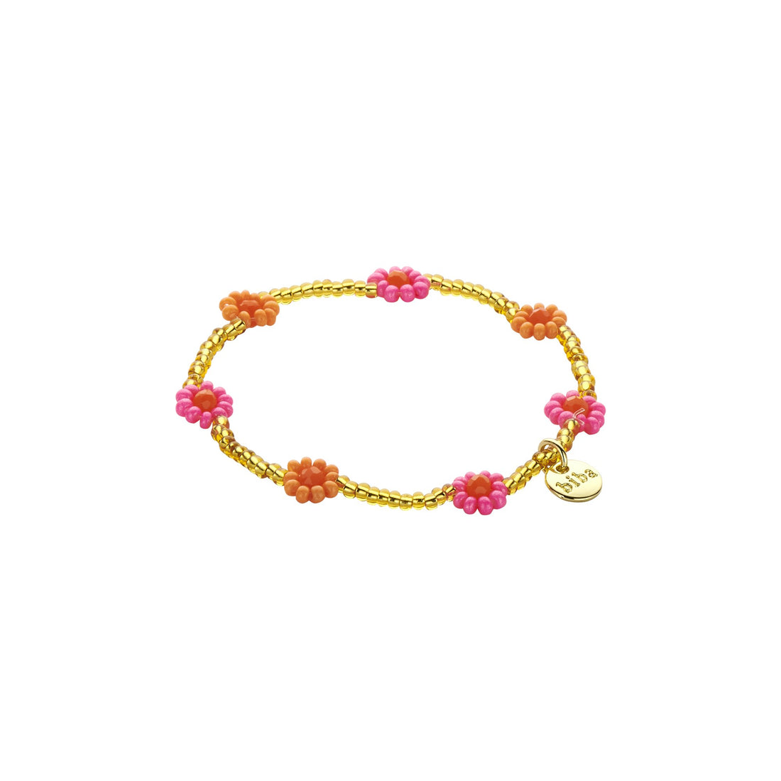 Armbandjes Biba bloemetjes fel roze/oranje