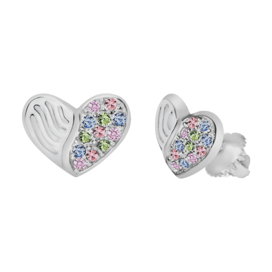 Silberne Kinder-Ohrringe: Herzen mit Farben und Schraubverschluss