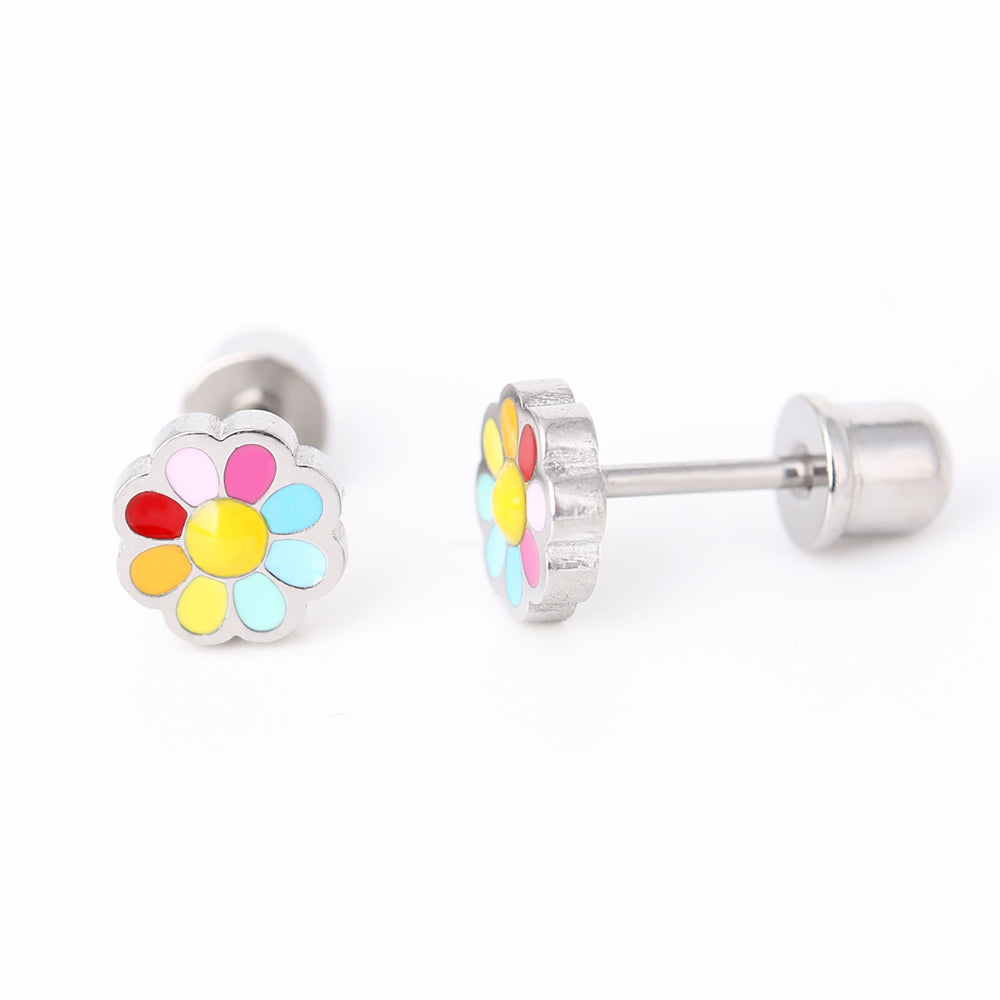 Hypoallergeen kinderoorbellen:  Madelief gekleurd met schroefsluiting