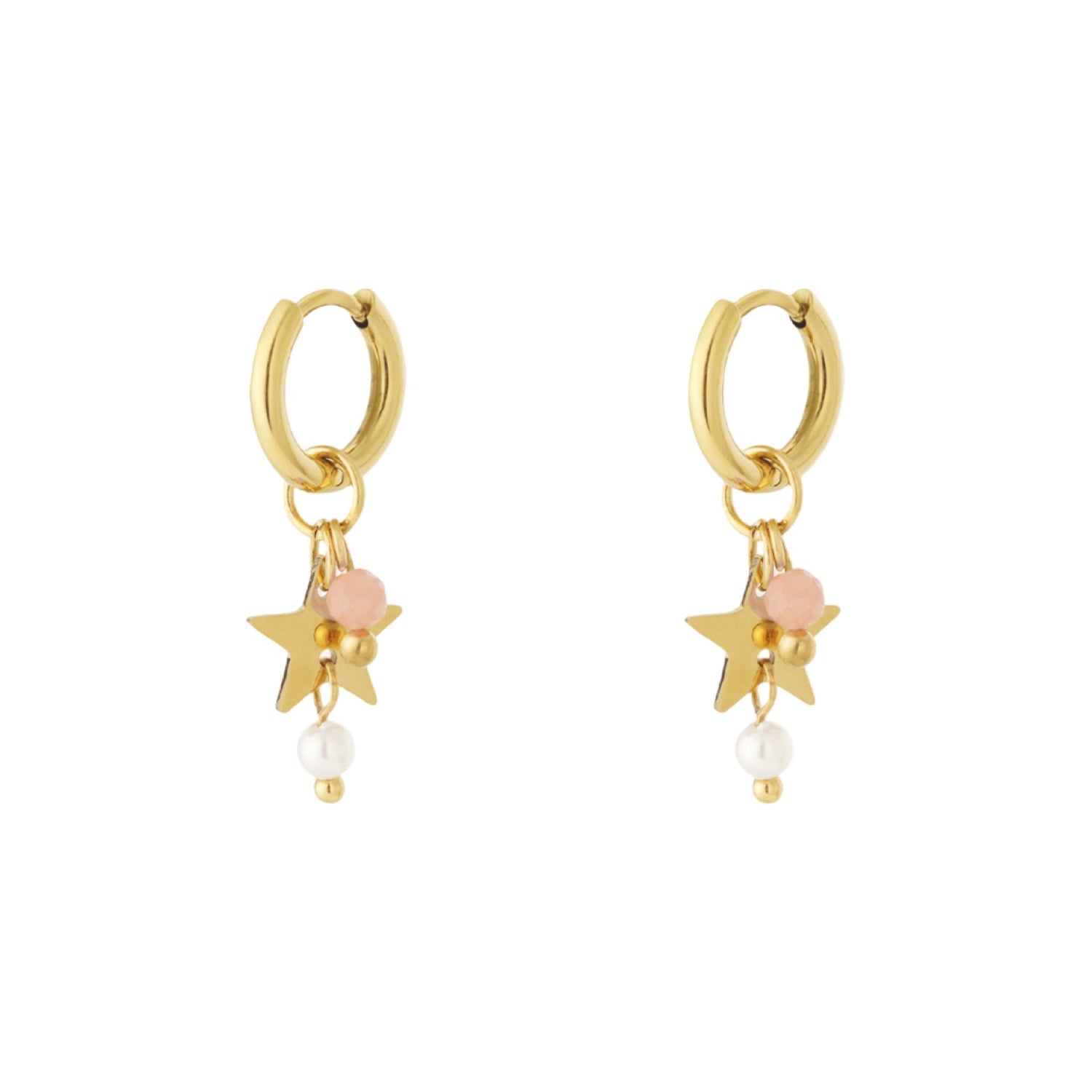 Pendientes infantiles de acero quirúrgico: Creoles con Estrellas rosa