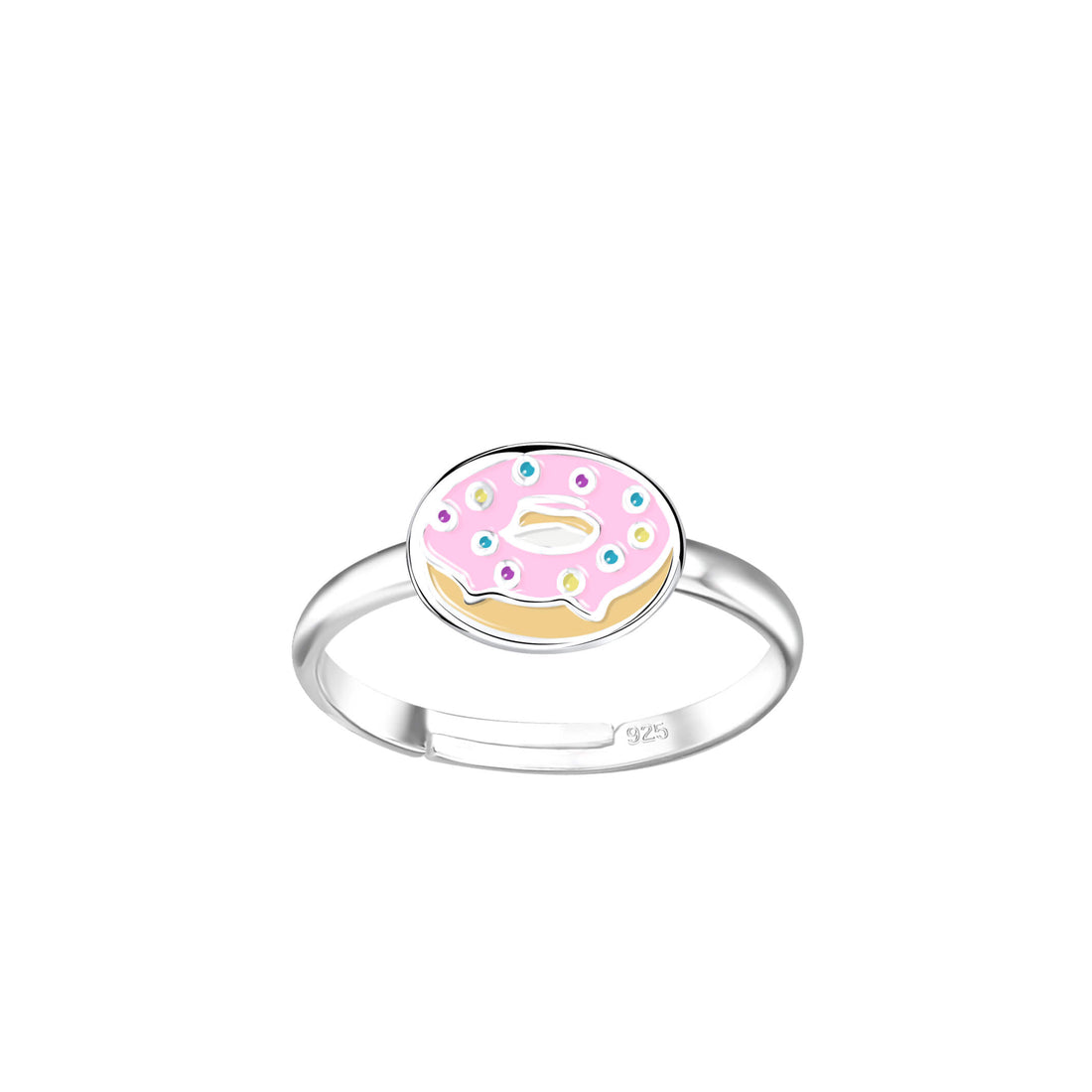 Zilveren kinderring met roze donut 