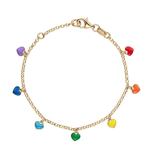 Kinderarmbandje: Gekleurde hartjes armband (goud)