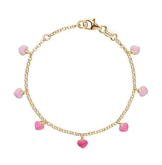 Bracelet pour enfants : Bracelet argenté coeurs roses (or)