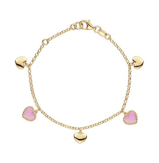 Kinderarmbandje: Roze/zilveren hartjes zilveren armbandje (goud)