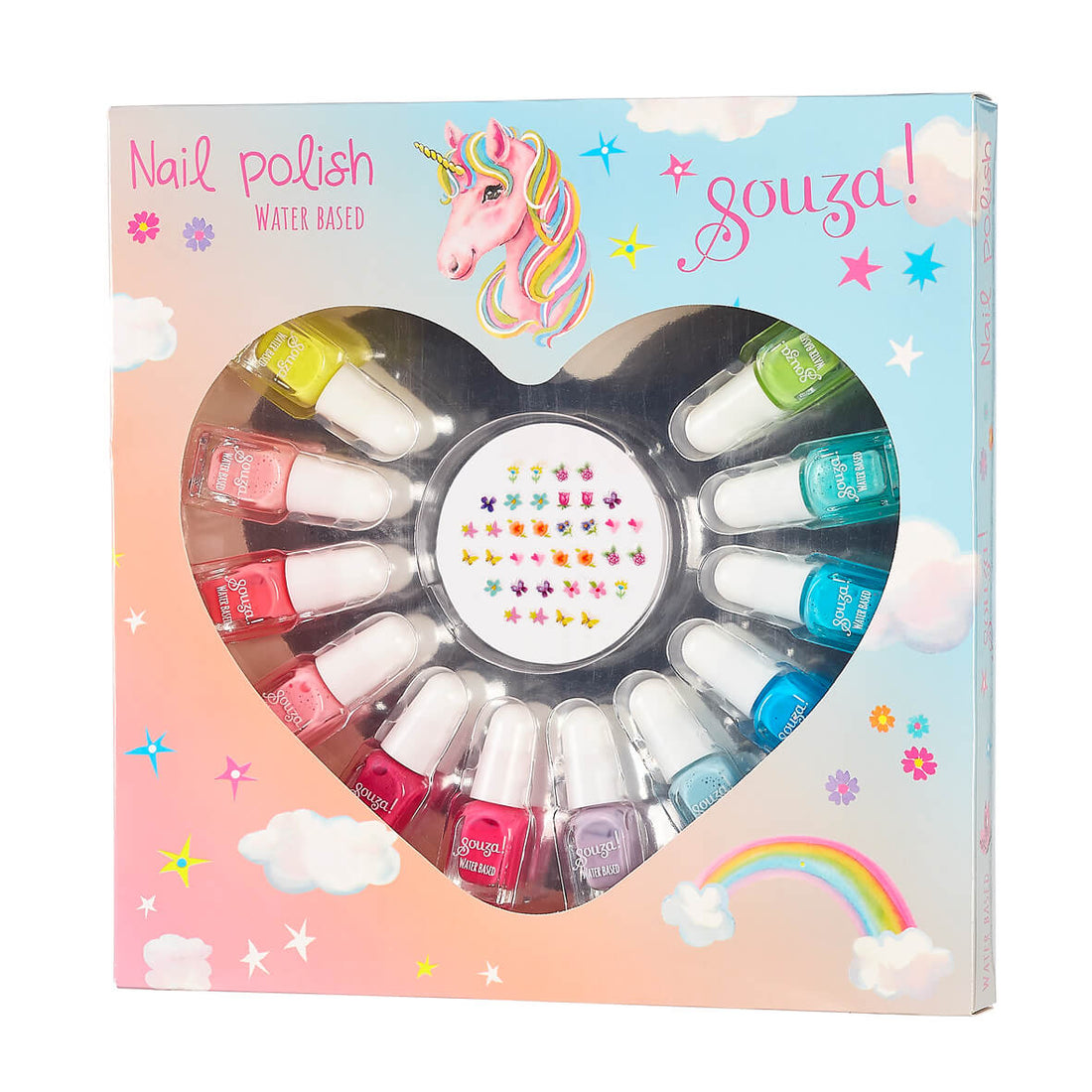 Beauty set: 12 nail polishes and nail stickers (Souza)