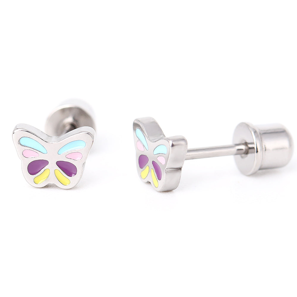 Hypoallergeen kinderoorbellen: Vlindertjes gekleurd met schroefsluiting