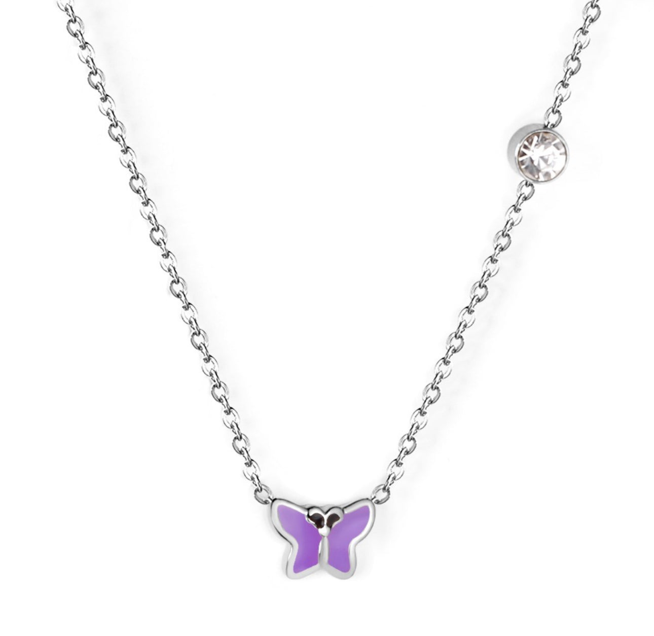 Collier pour enfants en acier chirurgical : Papillon violet