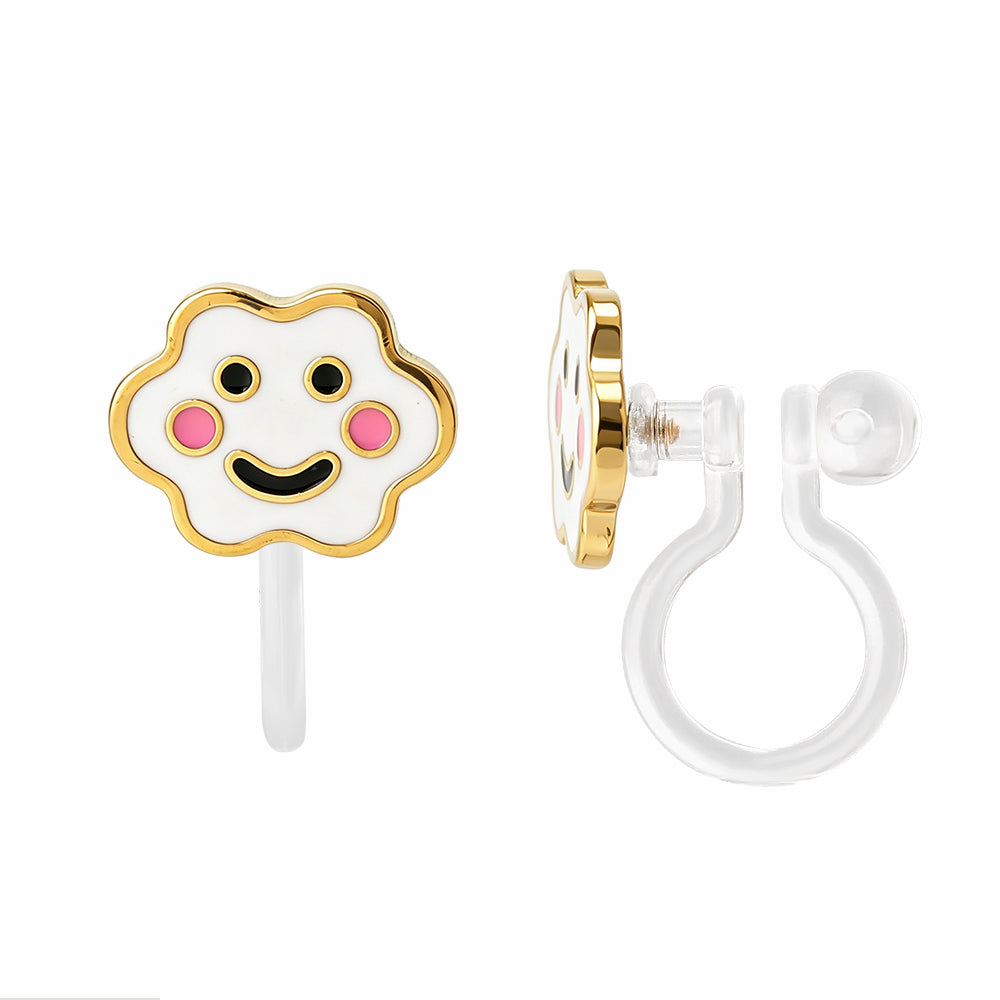 Clip-Ohrringe: Weiße Wölkchen (Clip-On) in Gold