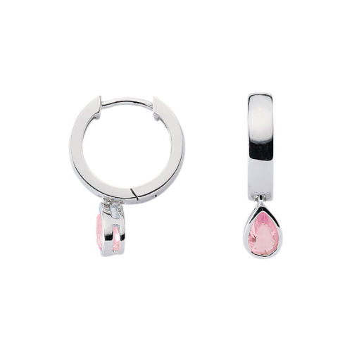 Silberne Ohrringe für Kinder: Rosa Kristall (Kreolen)