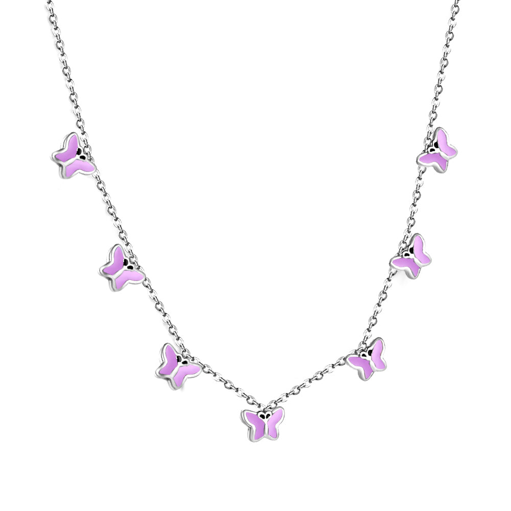 Collier pour enfants en acier chirurgical : Papillons mauves