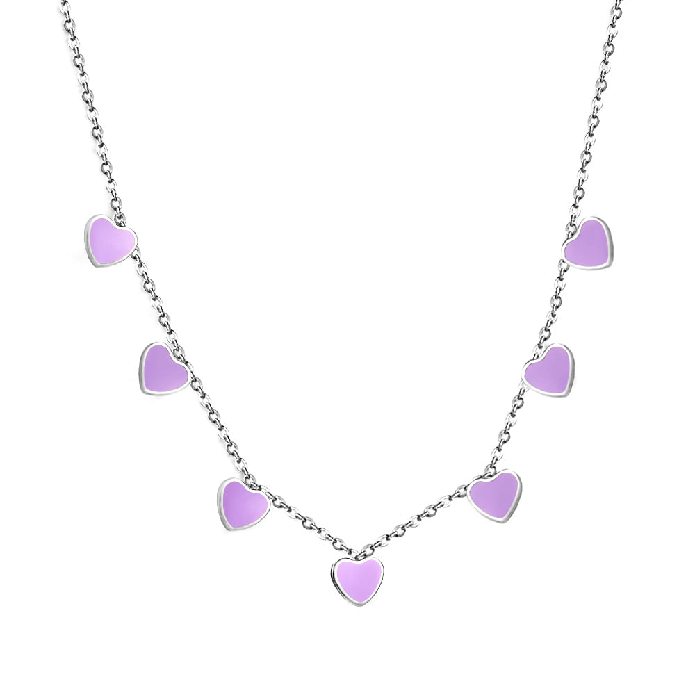 Collier pour enfants en acier chirurgical : Coeurs mauves