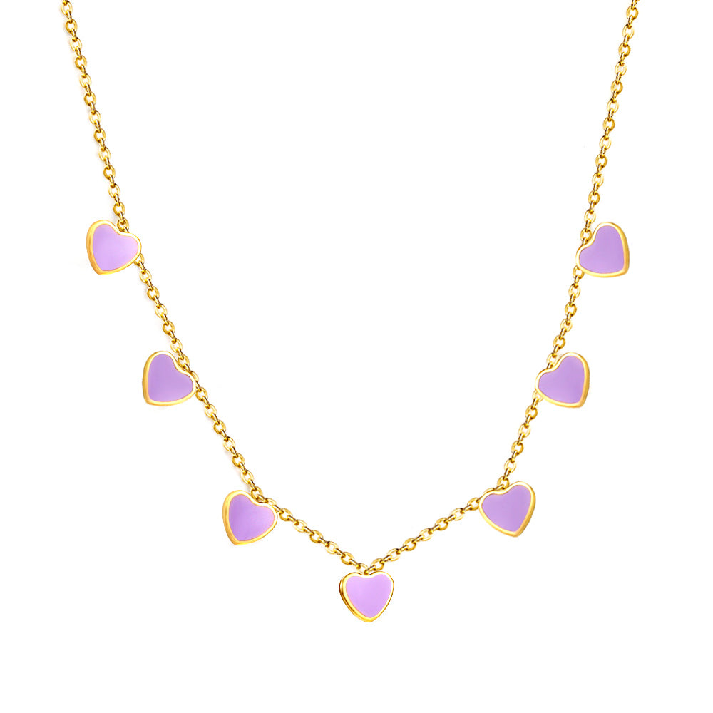 Collier pour enfants en acier chirurgical : Coeurs violets (or)