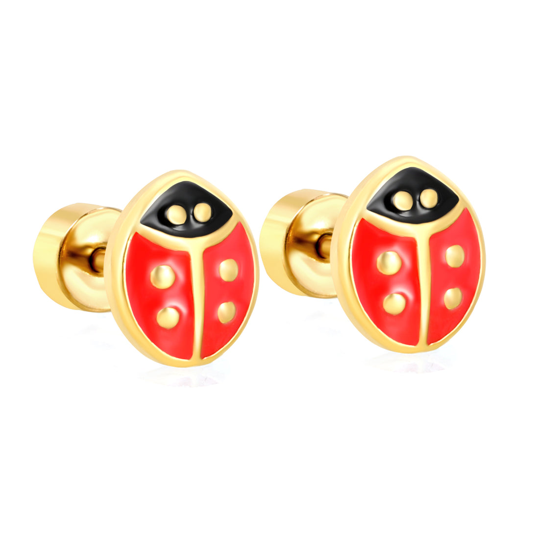 Chirurgisch staal kinderoorbellen: Lieveheersbeestjes met schroefsluiting 0.8mm (goud)