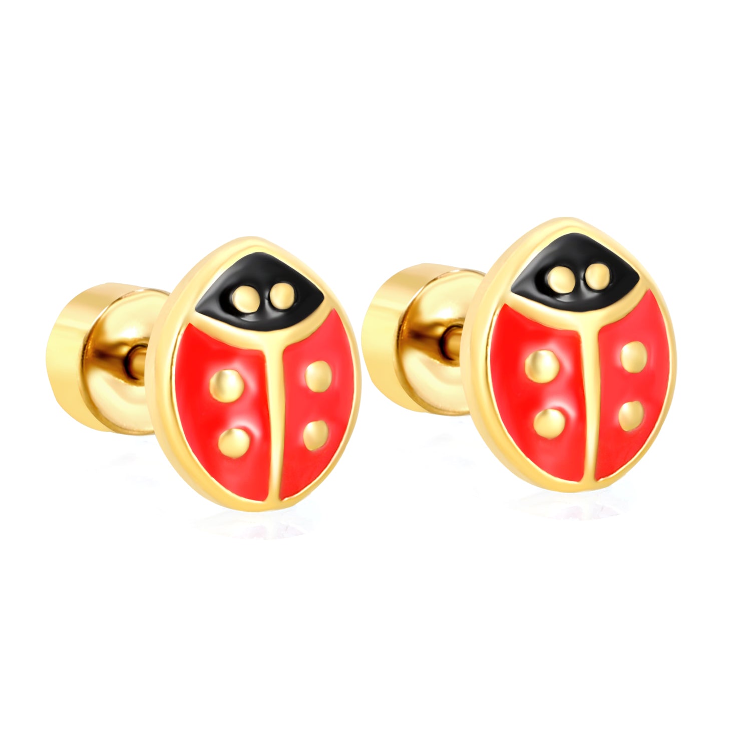 Chirurgisch staal kinderoorbellen: Lieveheersbeestjes met schroefsluiting 0.8mm (goud)