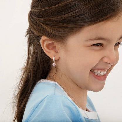 Zilveren kinderoorbellen: Creolen hart licht paars