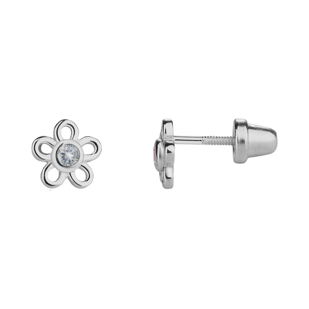 Silberne Kinder-Ohrringe: Blumen mit Schraubverschluss