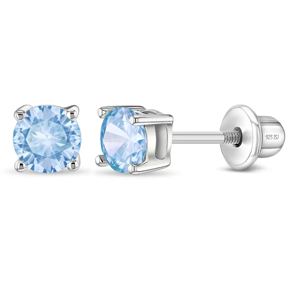 Zilveren kinderoorbellen: Kristal Licht blauw met schroefsluiting