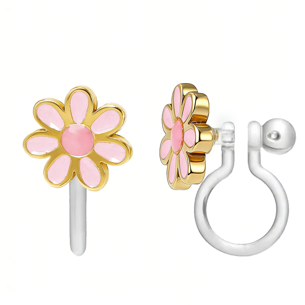 Clipoorbellen: Roze bloemetjes goud (clip-on)