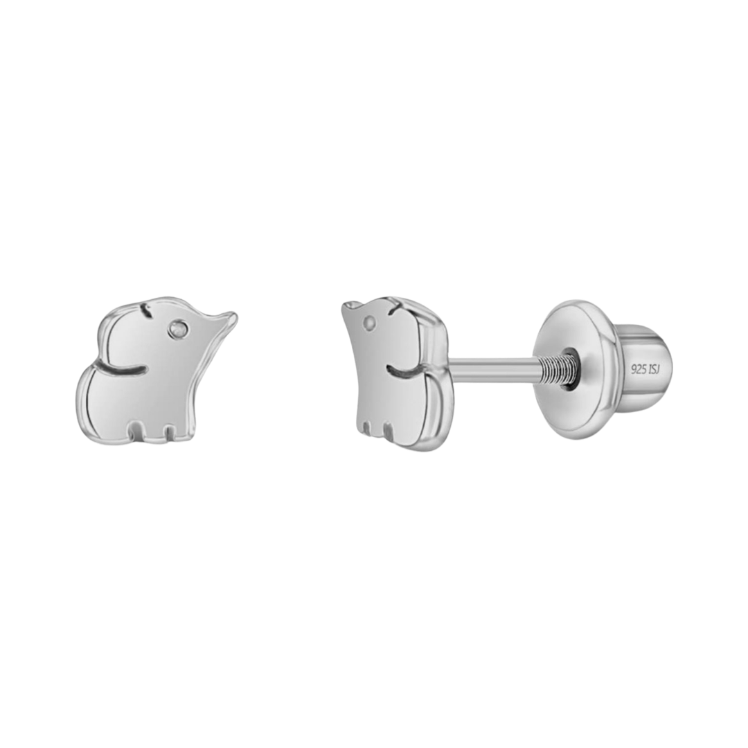 Silberne Kinder-Ohrringe: Elefant mit Schraubverschluss