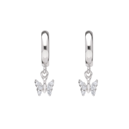 Silberne Kinder-Ohrringe: Schmetterlinge mit Kristallen (Creolen)