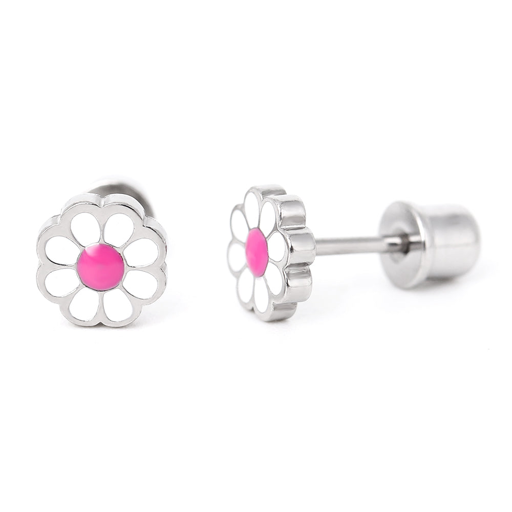 Hypoallergeen kinderoorbellen: Madelief wit met schroefsluiting