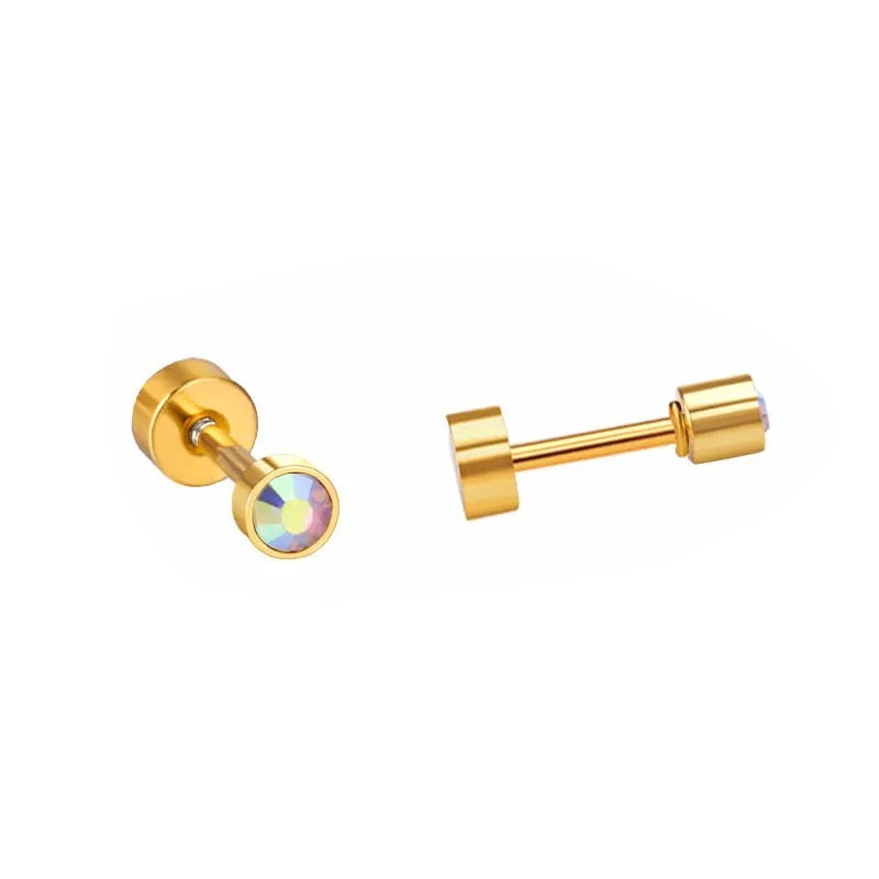 Chirurgenstahl-Ohrringe für Kinder: Kristall/Gold 3mm mit Schraubverschluss 1mm