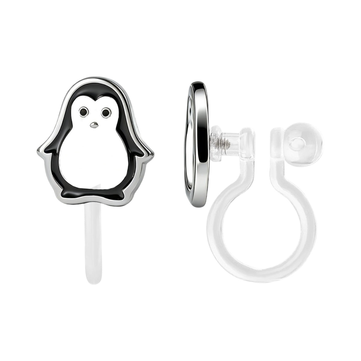 Ansteckbare Ohrringe: Pinguin (anklippbar)