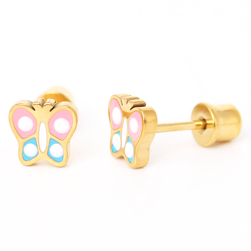 Hypoallergeen kinderoorbellen: Vlindertjes met schroefsluiting (goud)