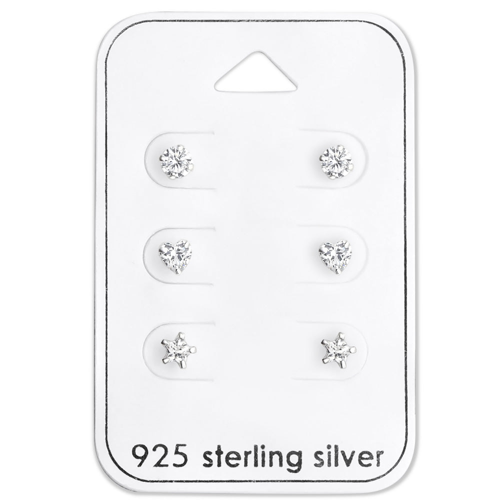 Silberne Ohrringe für Kinder: Kristallherz/Stern (Sets)