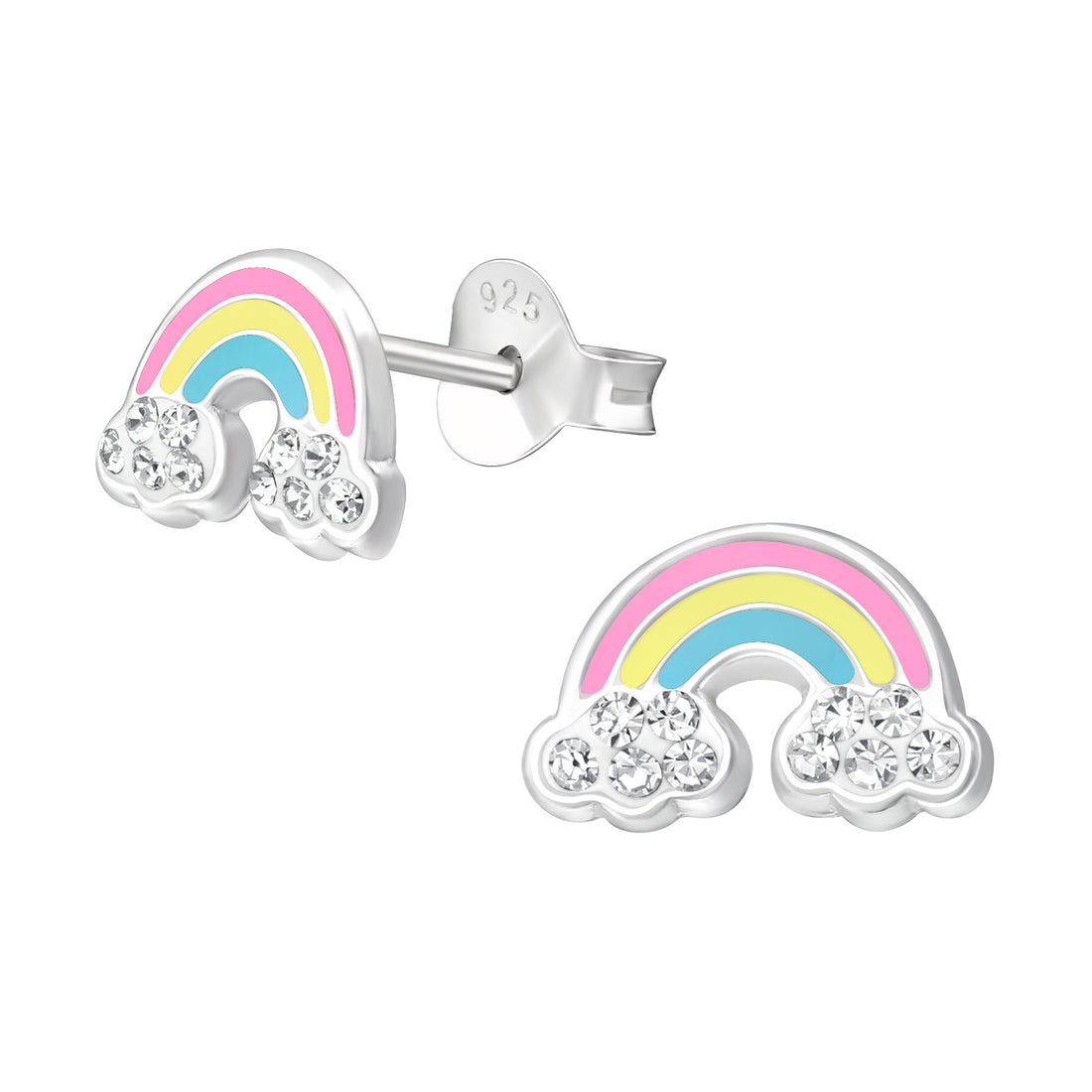 Zilveren kinderoorbellen: regenboogjes pastel