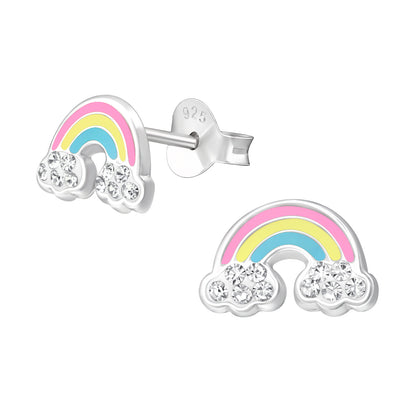 Zilveren kinderoorbellen: regenboogjes pastel