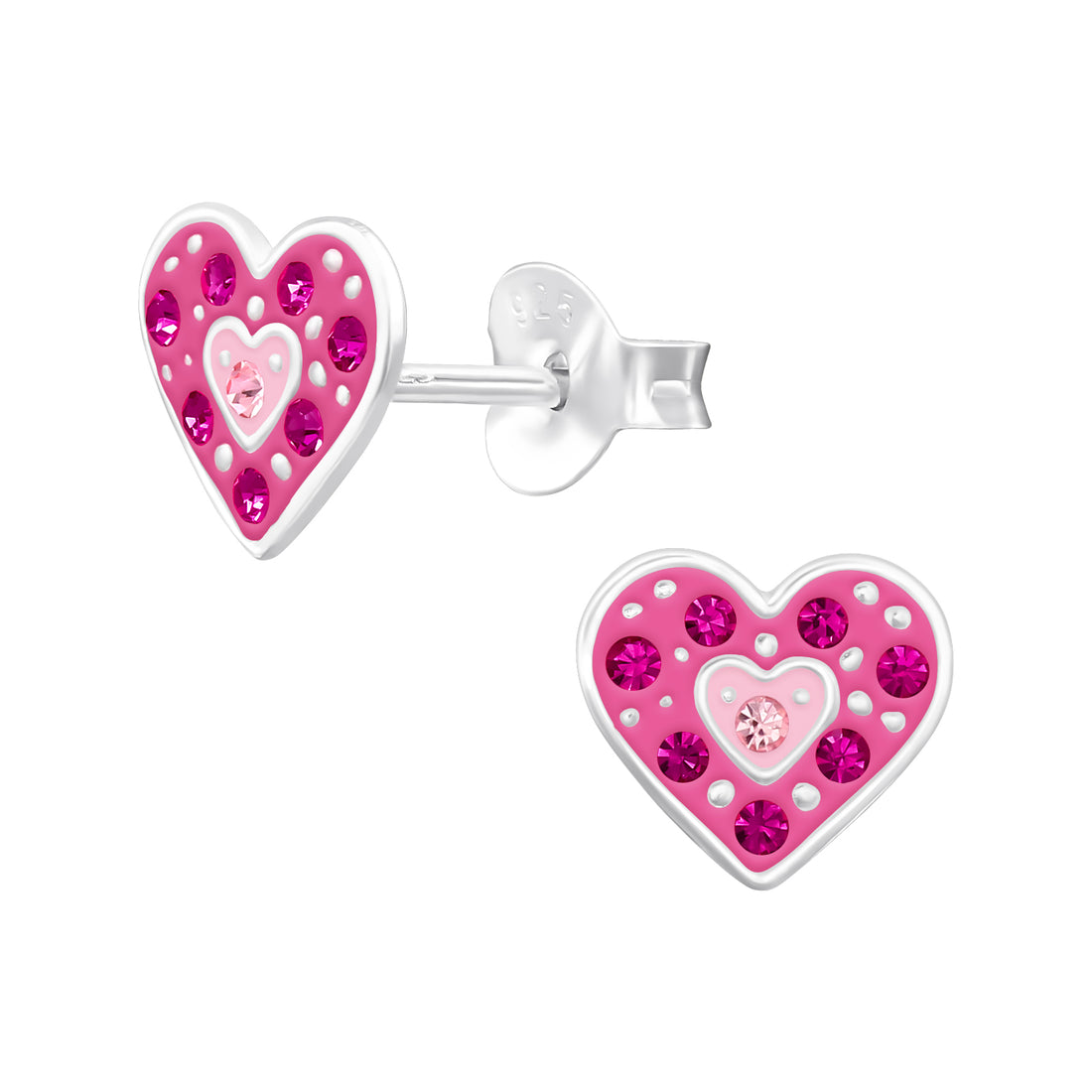 Zilveren kinderoorbellen: Roze glitter hartjes