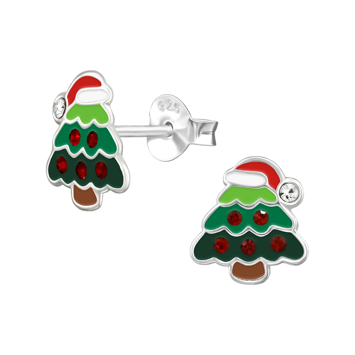 Zilveren kinderoorbellen: Kerstboompje met muts