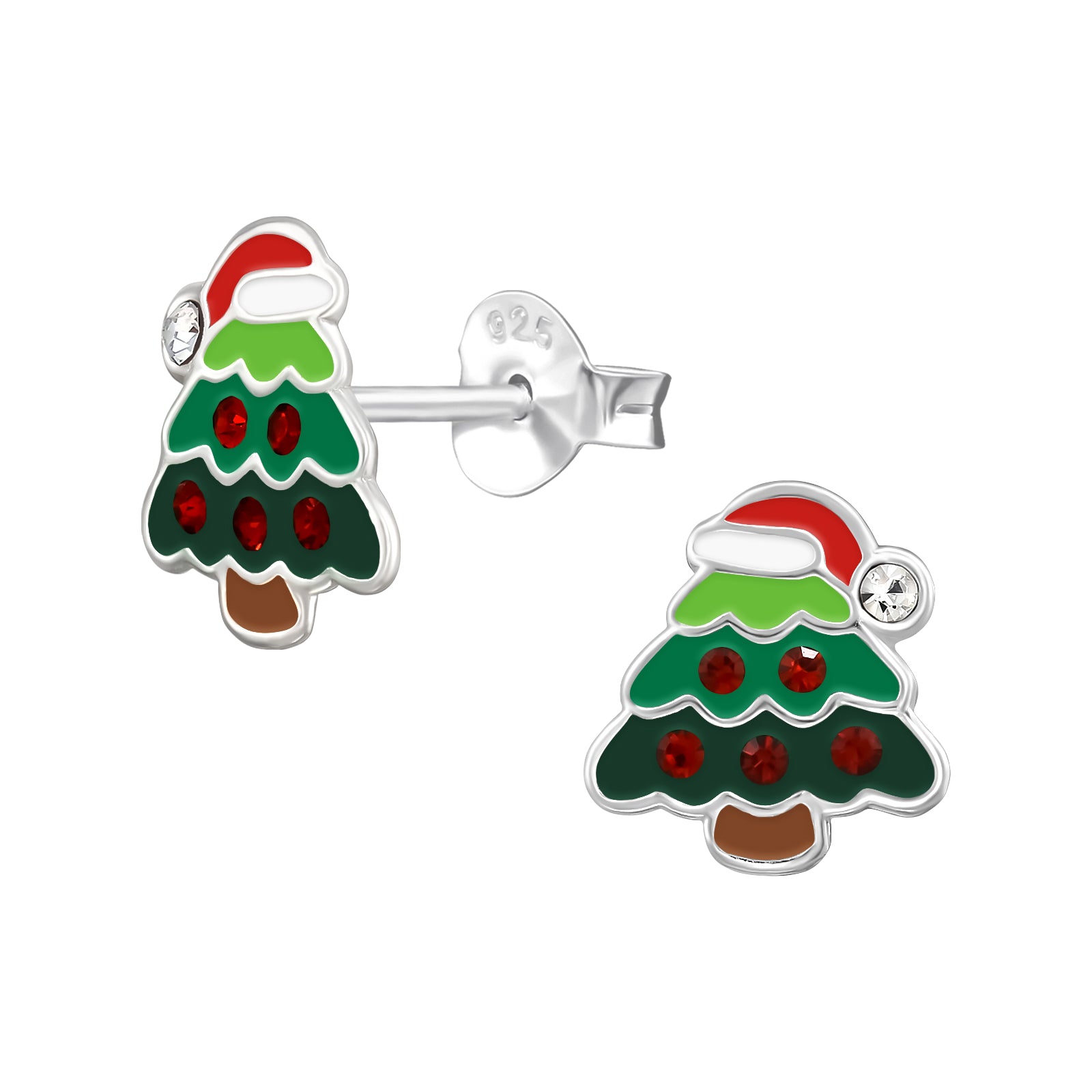 Zilveren kinderoorbellen: Kerstboompje met muts