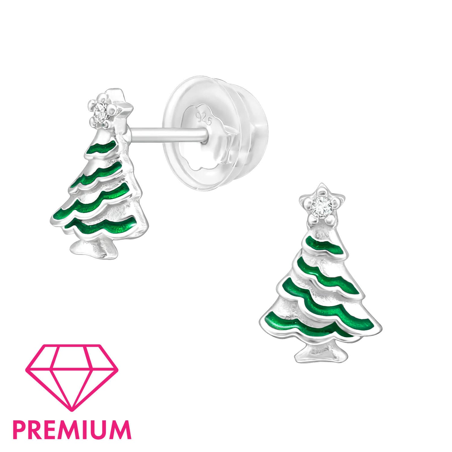 Silberne Kinderohrringe Premium: Weihnachtsbäume