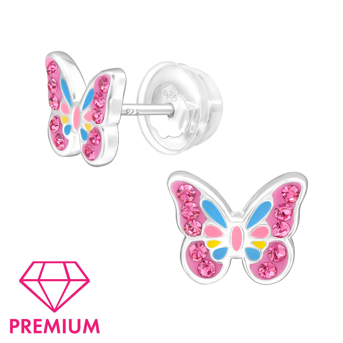Zilveren kinderoorbellen Premium: Roze vlinder