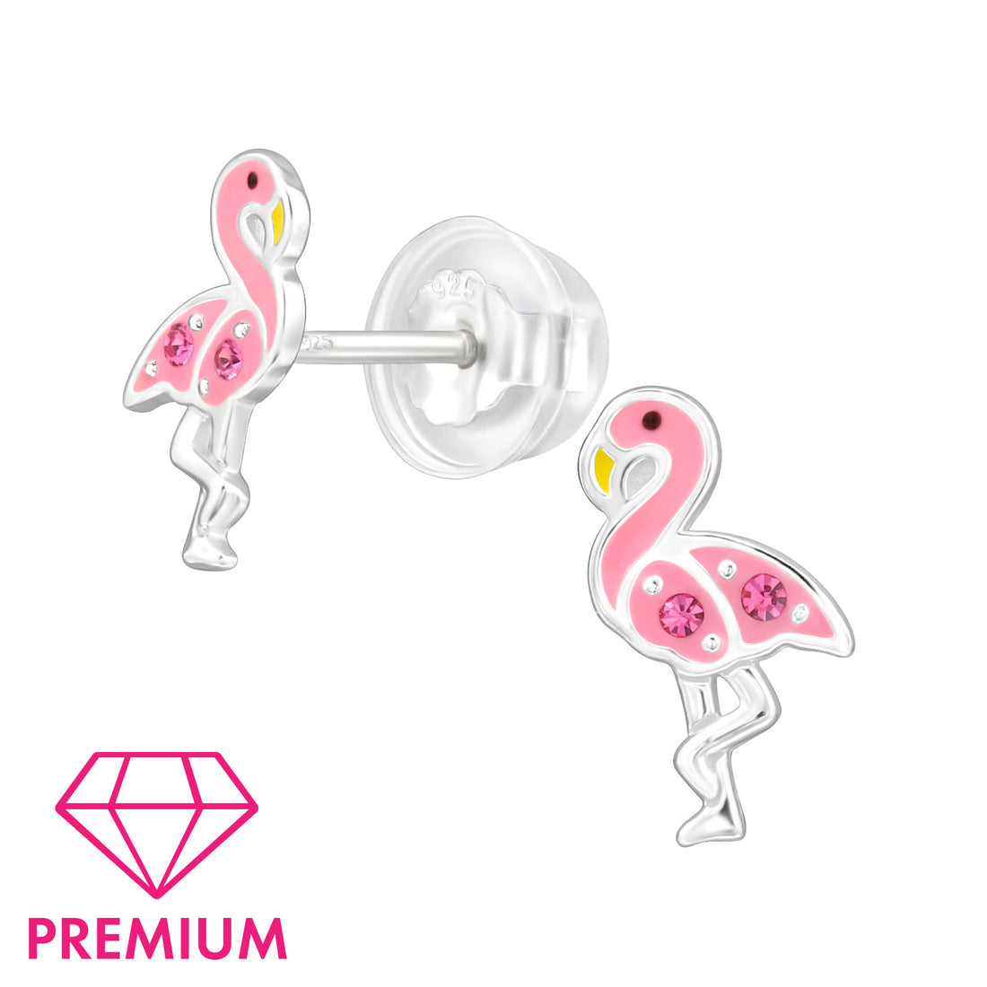 Zilveren kinderoorbellen Premium: Flamingo