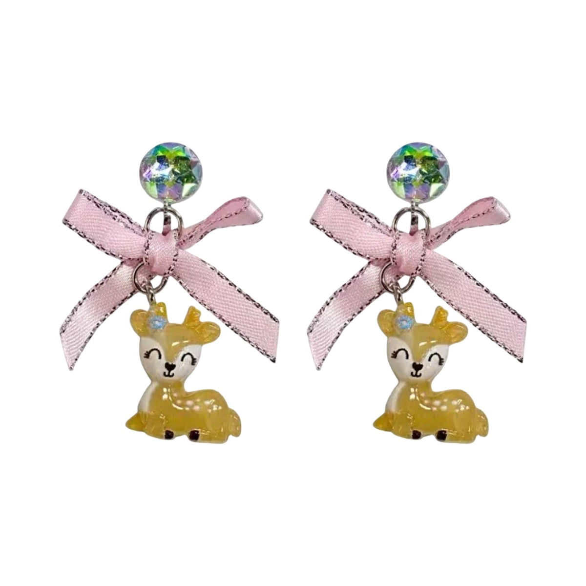 Clip earrings: Deer hanging pink