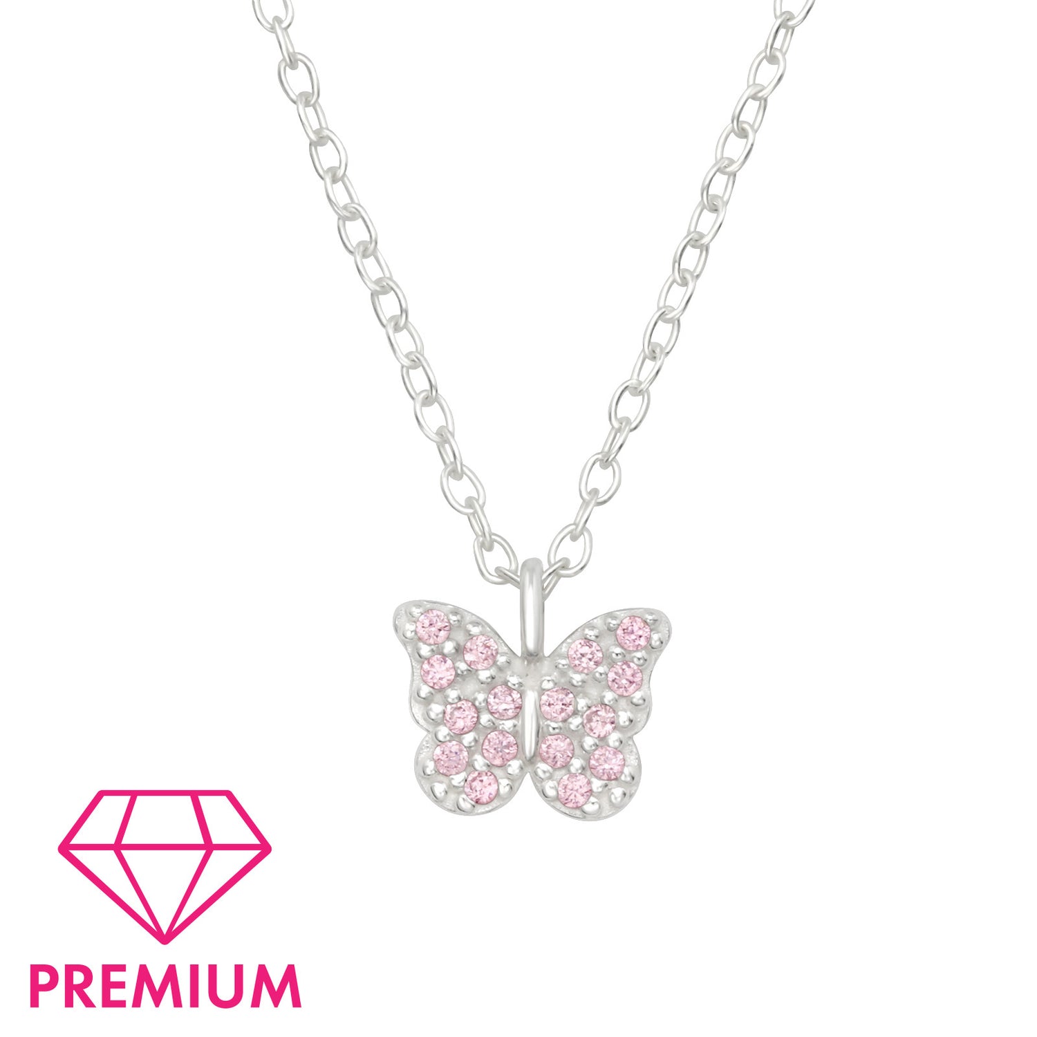 Zilveren kinderketting Premium: Roze vlinder