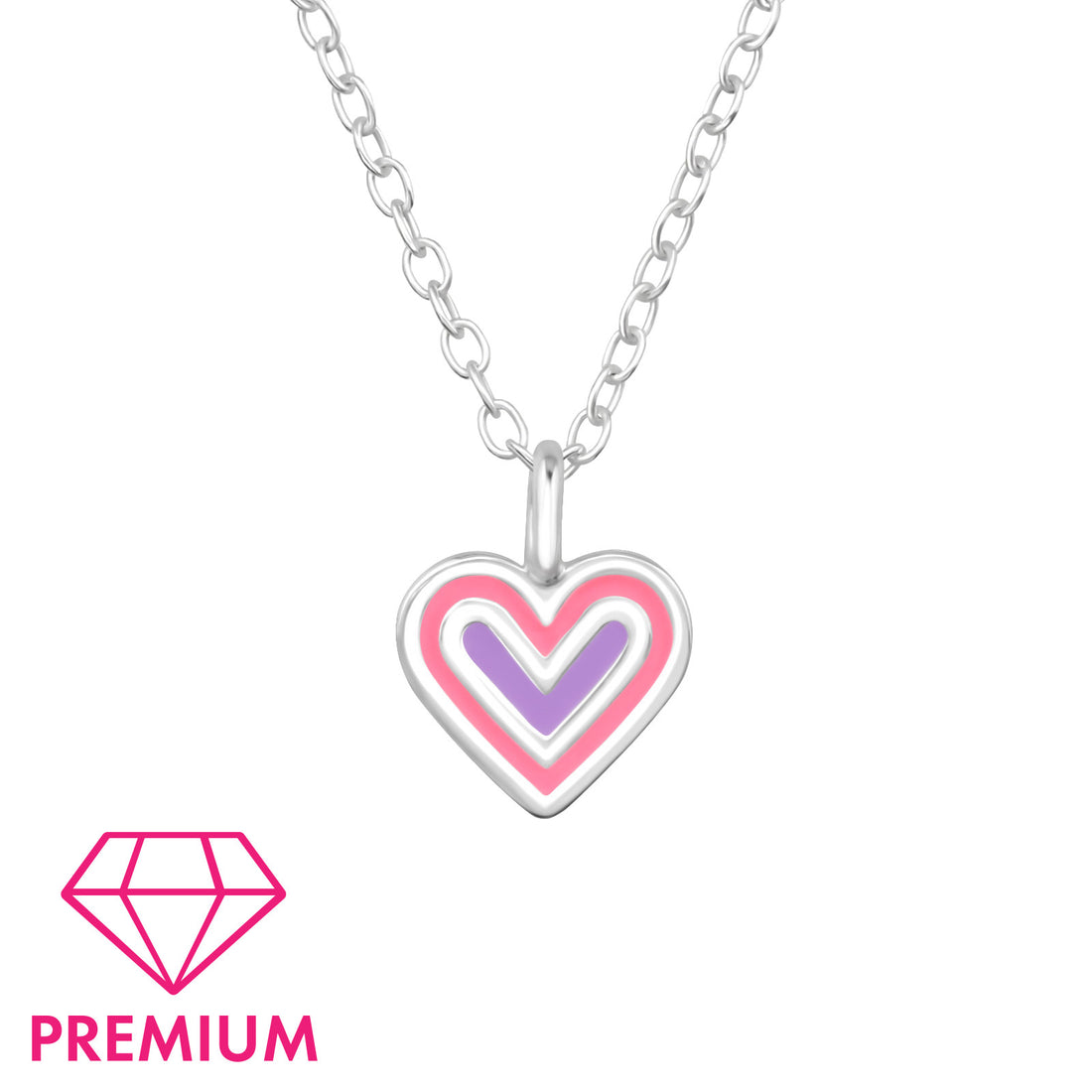 Zilveren kinderketting: Hartje roze