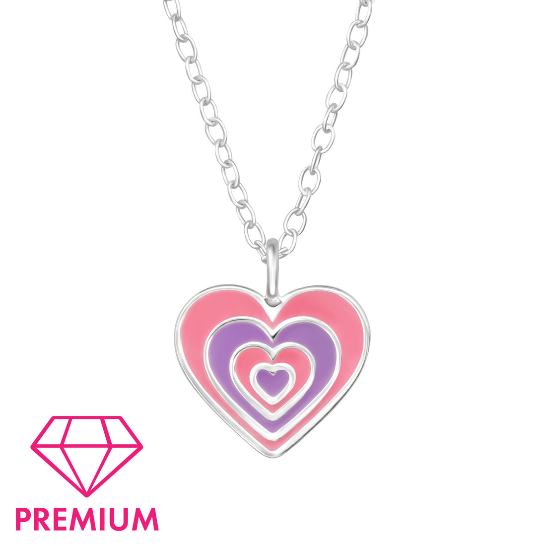 Collier en argent pour enfants : Coeur (rose/mauve)