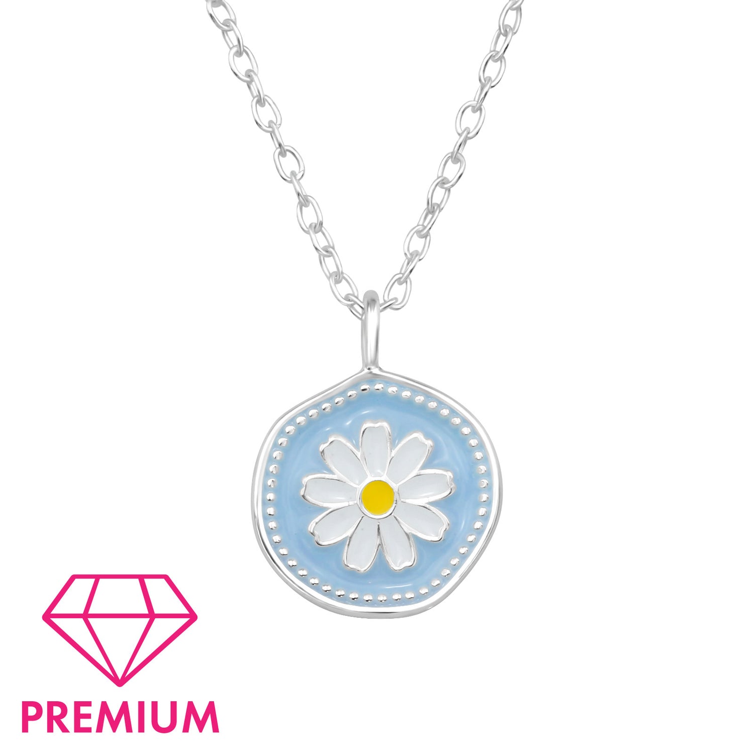 Collier en argent pour enfants : Fleur (bleue)