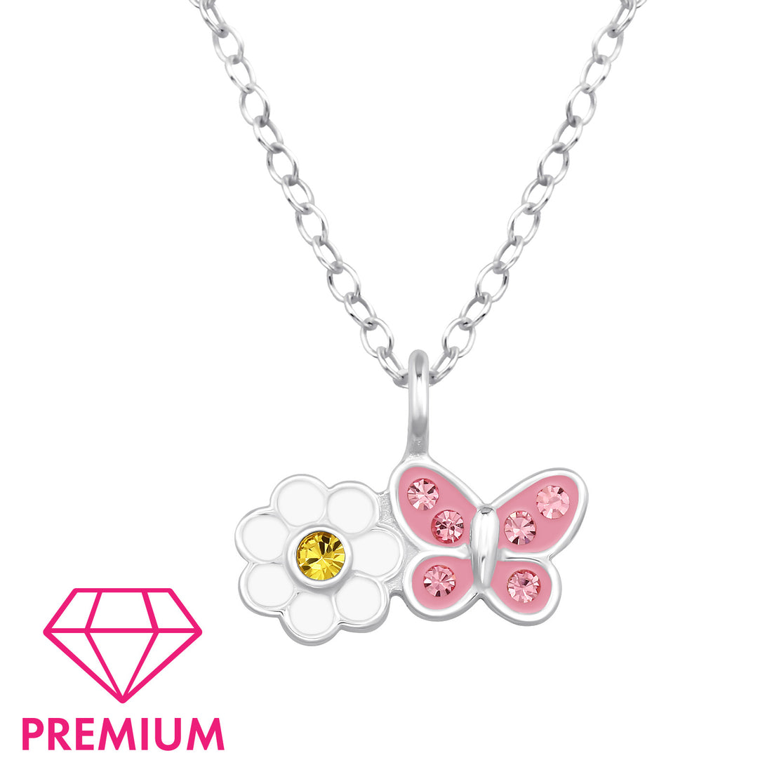 Zilveren kinderketting: Bloem/vlinder